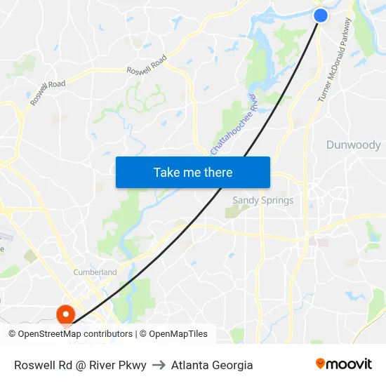 Roswell Rd @ River Pkwy to Atlanta Georgia map