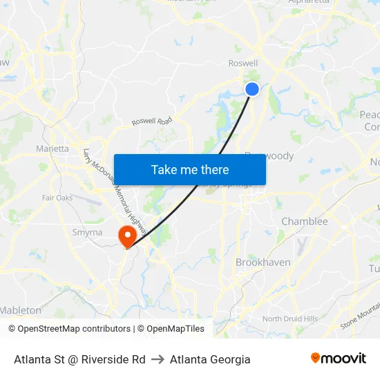 Atlanta St @ Riverside Rd to Atlanta Georgia map