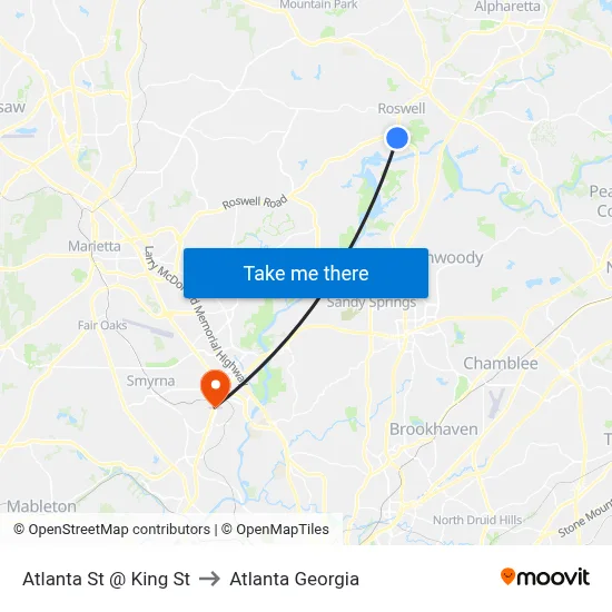 Atlanta St @ King St to Atlanta Georgia map