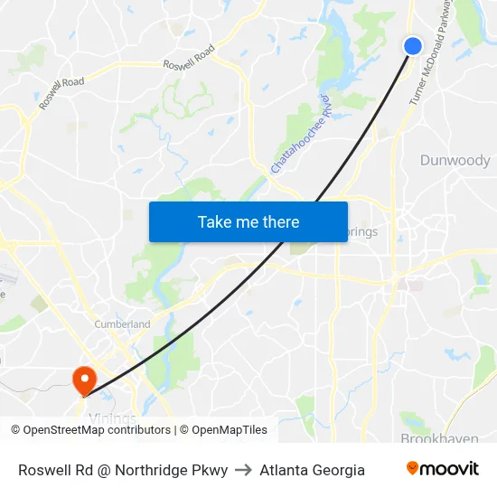 Roswell Rd @ Northridge Pkwy to Atlanta Georgia map