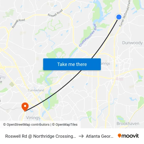 Roswell Rd @ Northridge Crossing Dr to Atlanta Georgia map