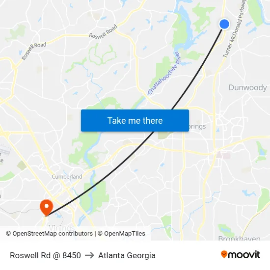Roswell Rd @ 8450 to Atlanta Georgia map