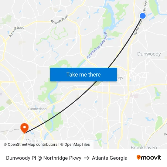 Dunwoody Pl @ Northridge Pkwy to Atlanta Georgia map