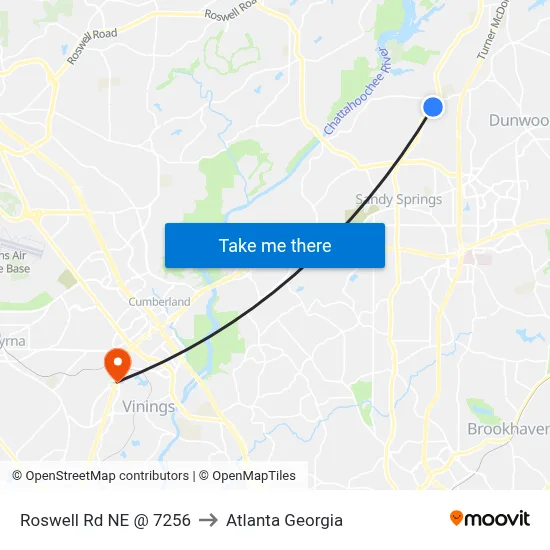 Roswell Rd NE @ 7256 to Atlanta Georgia map