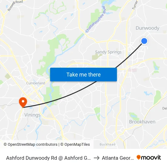 Ashford Dunwoody Rd @ Ashford Gables to Atlanta Georgia map