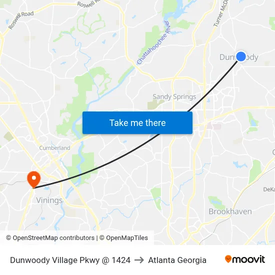Dunwoody Village Pkwy @ 1424 to Atlanta Georgia map