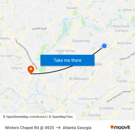 Winters Chapel Rd @ 4920 to Atlanta Georgia map