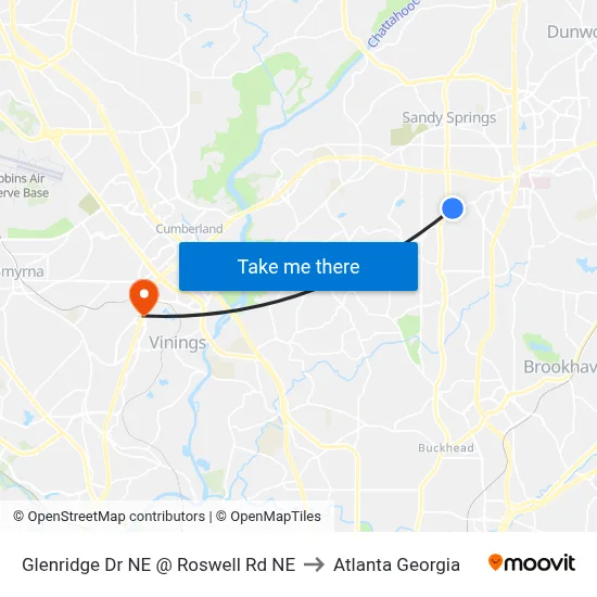 Glenridge Dr NE @ Roswell Rd NE to Atlanta Georgia map