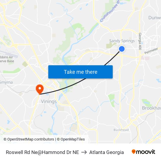 Roswell Rd Ne@Hammond Dr NE to Atlanta Georgia map