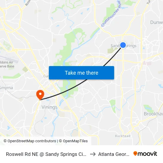 Roswell Rd NE @ Sandy Springs Cir NE to Atlanta Georgia map
