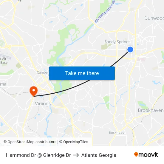 Hammond Dr @ Glenridge Dr to Atlanta Georgia map