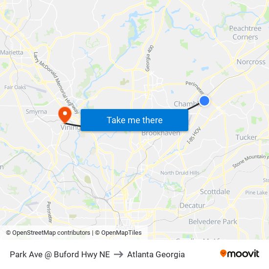 Park Ave @ Buford Hwy NE to Atlanta Georgia map