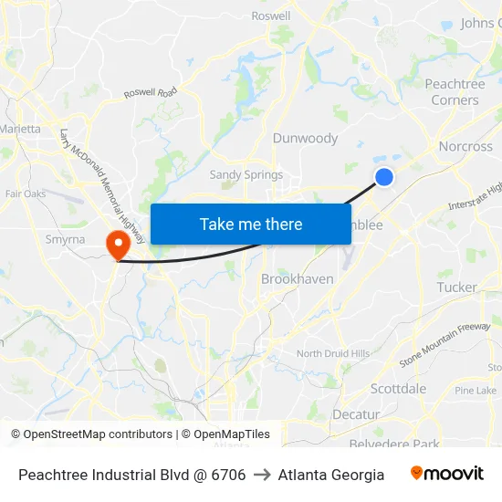 Peachtree Industrial Blvd @ 6706 to Atlanta Georgia map