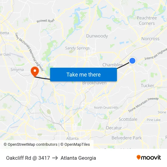 Oakcliff Rd @ 3417 to Atlanta Georgia map