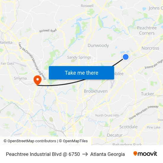 Peachtree Industrial Blvd @ 6750 to Atlanta Georgia map