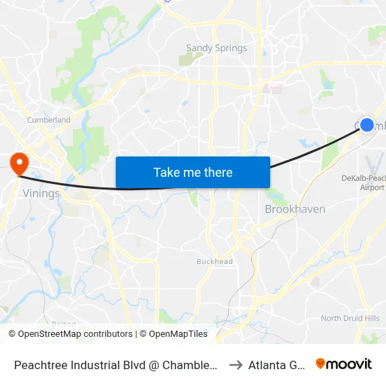 Peachtree Industrial Blvd @ Chamblee Dunwoody Rd to Atlanta Georgia map