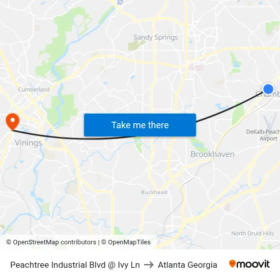 Peachtree Industrial Blvd @ Ivy Ln to Atlanta Georgia map