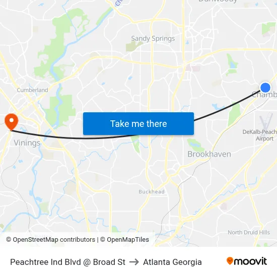Peachtree Ind Blvd @ Broad St to Atlanta Georgia map