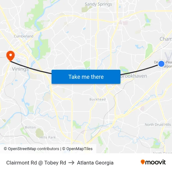 Clairmont Rd @ Tobey Rd to Atlanta Georgia map