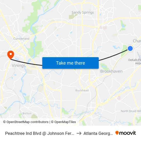 Peachtree Ind Blvd @ Johnson Ferry to Atlanta Georgia map