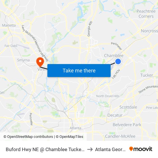Buford Hwy NE @ Chamblee Tucker Rd to Atlanta Georgia map