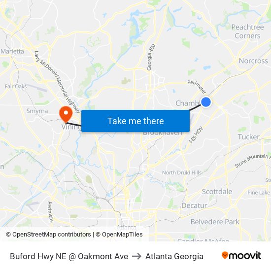 Buford Hwy NE @ Oakmont Ave to Atlanta Georgia map