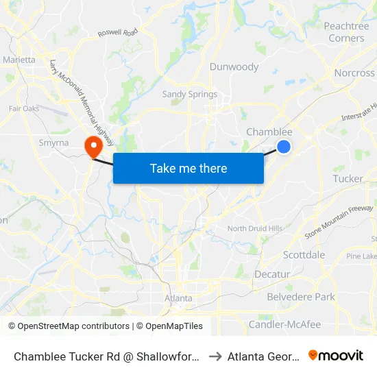 Chamblee Tucker Rd @ Shallowford Rd to Atlanta Georgia map