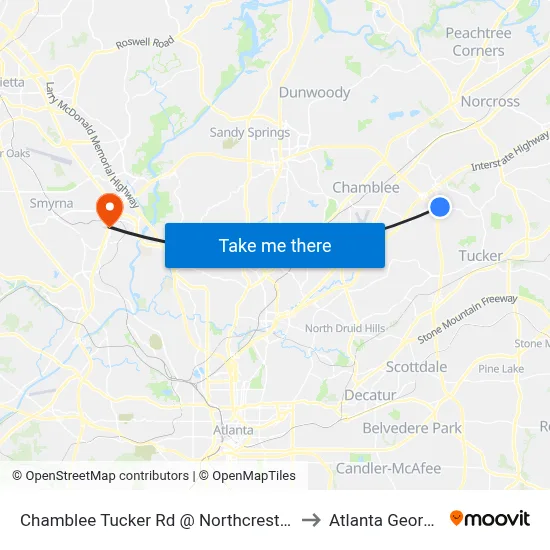Chamblee Tucker Rd @ Northcrest Rd to Atlanta Georgia map
