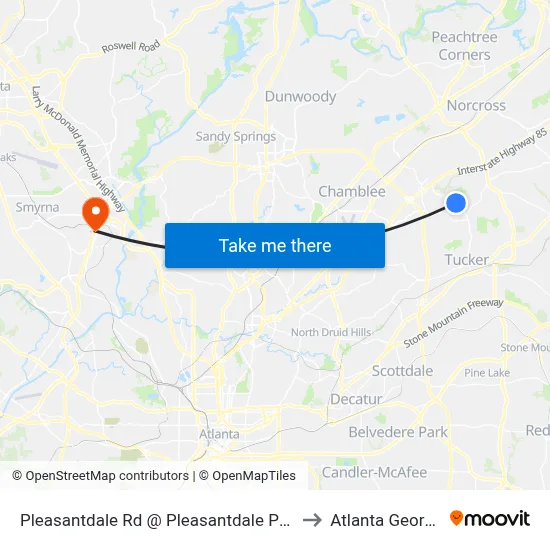 Pleasantdale Rd @ Pleasantdale Pkwy to Atlanta Georgia map