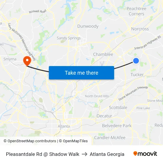 Pleasantdale Rd @ Shadow Walk to Atlanta Georgia map
