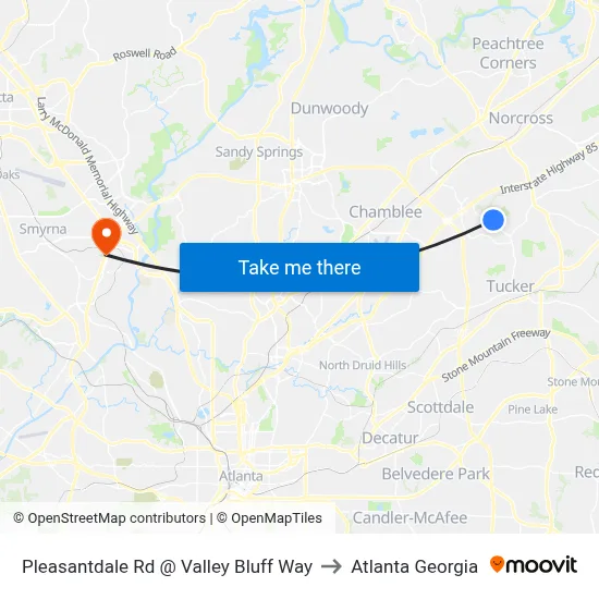 Pleasantdale Rd @ Valley Bluff Way to Atlanta Georgia map