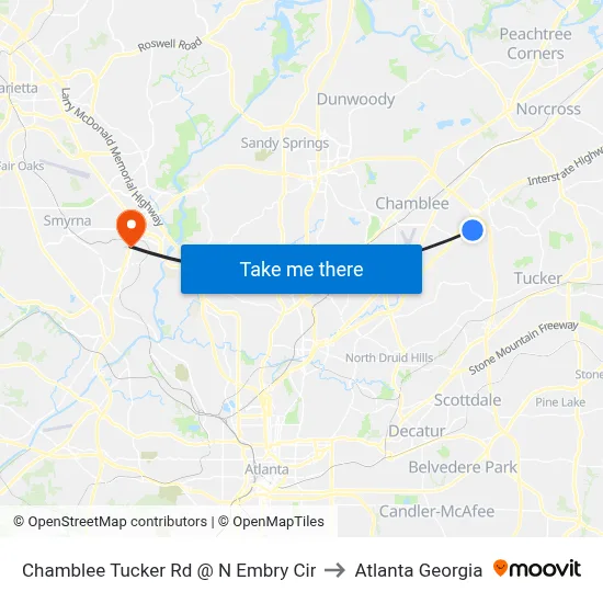 Chamblee Tucker Rd @ N Embry Cir to Atlanta Georgia map