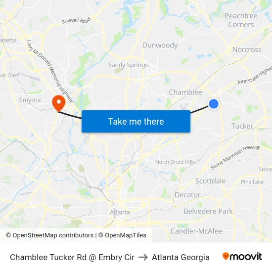 Chamblee Tucker Rd @ Embry Cir to Atlanta Georgia map
