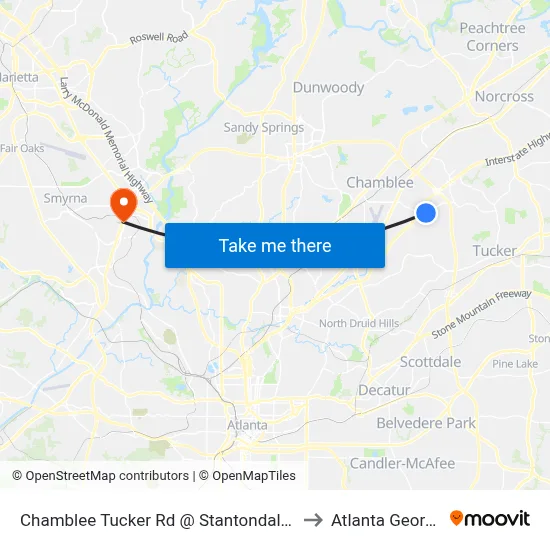 Chamblee Tucker Rd @ Stantondale Dr to Atlanta Georgia map