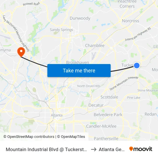 Mountain Industrial Blvd @ Tuckerstone Pkwy to Atlanta Georgia map