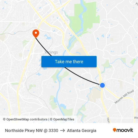 Northside Pkwy NW @ 3330 to Atlanta Georgia map