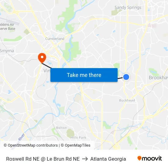 Roswell Rd NE @ Le Brun Rd NE to Atlanta Georgia map