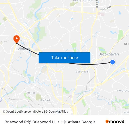 Briarwood Rd@Briarwood Hills to Atlanta Georgia map