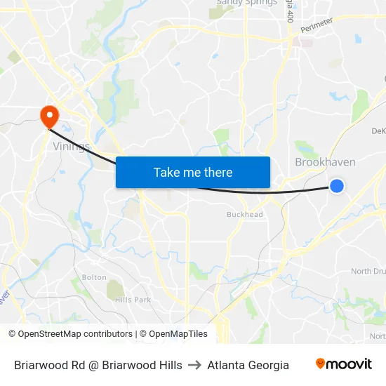 Briarwood Rd @ Briarwood Hills to Atlanta Georgia map