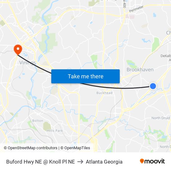 Buford Hwy NE @ Knoll Pl NE to Atlanta Georgia map