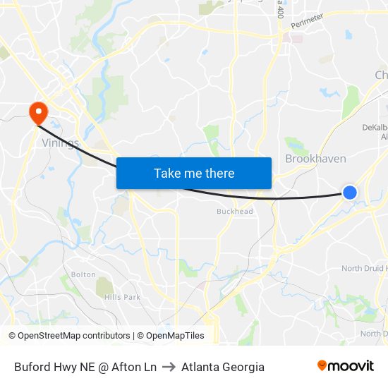 Buford Hwy NE @ Afton Ln to Atlanta Georgia map