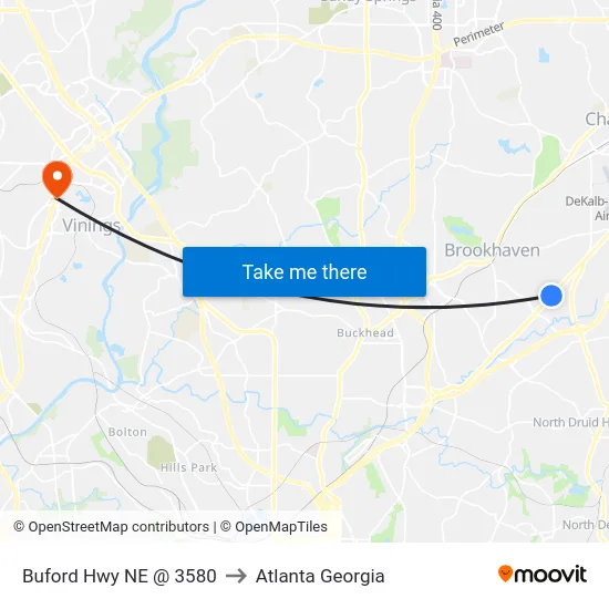 Buford Hwy NE @ 3580 to Atlanta Georgia map