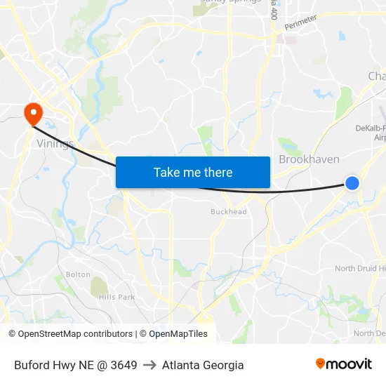 Buford Hwy NE @ 3649 to Atlanta Georgia map