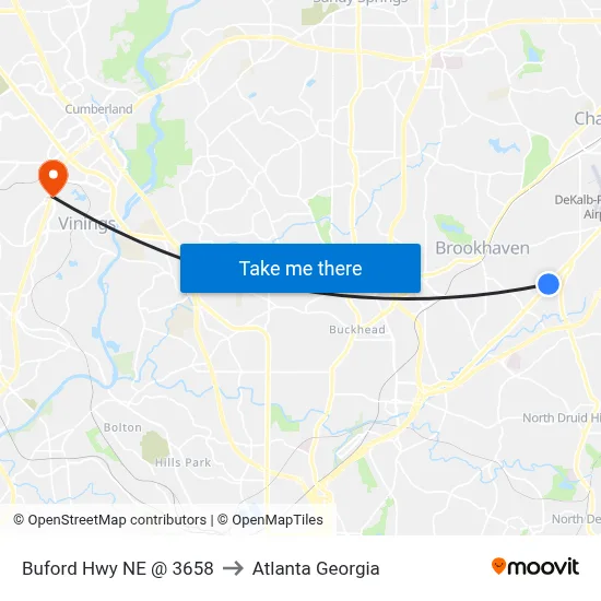 Buford Hwy NE @ 3658 to Atlanta Georgia map