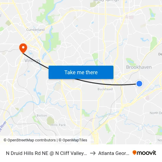 N Druid Hills Rd NE @ N Cliff Valley Way to Atlanta Georgia map