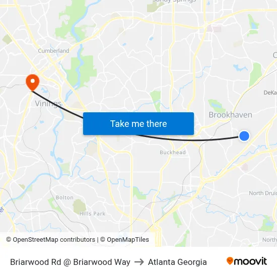 Briarwood Rd @ Briarwood Way to Atlanta Georgia map