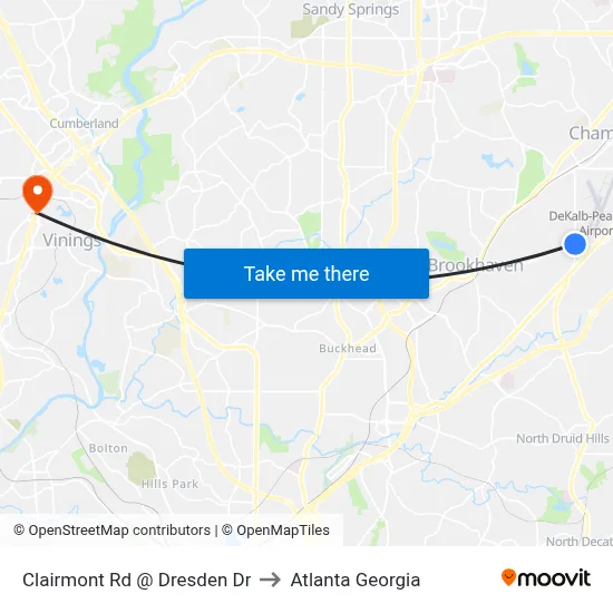 Clairmont Rd @ Dresden Dr to Atlanta Georgia map