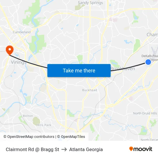 Clairmont Rd @ Bragg St to Atlanta Georgia map