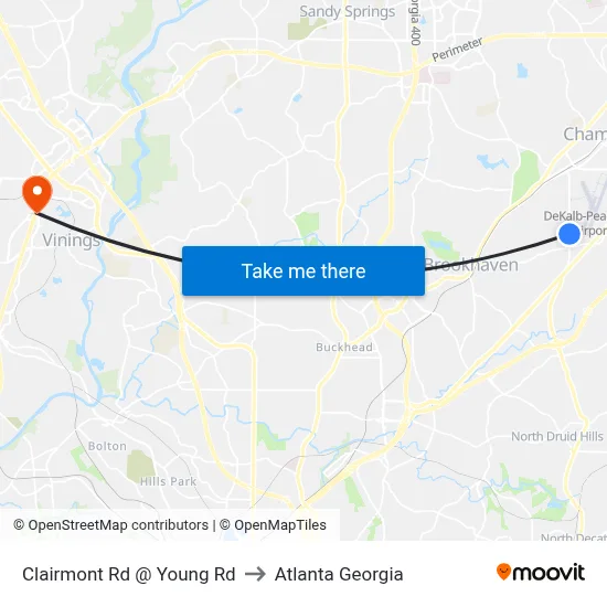 Clairmont Rd @ Young Rd to Atlanta Georgia map
