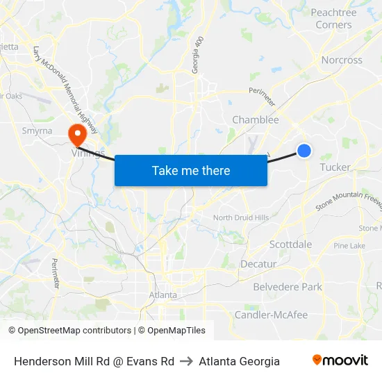 Henderson Mill Rd @ Evans Rd to Atlanta Georgia map